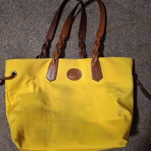Yellow Tote Bag with Brown Accents